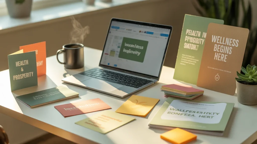 Wishing You Good Health and Prosperity message displayed in a brand-focused creative workspace scene