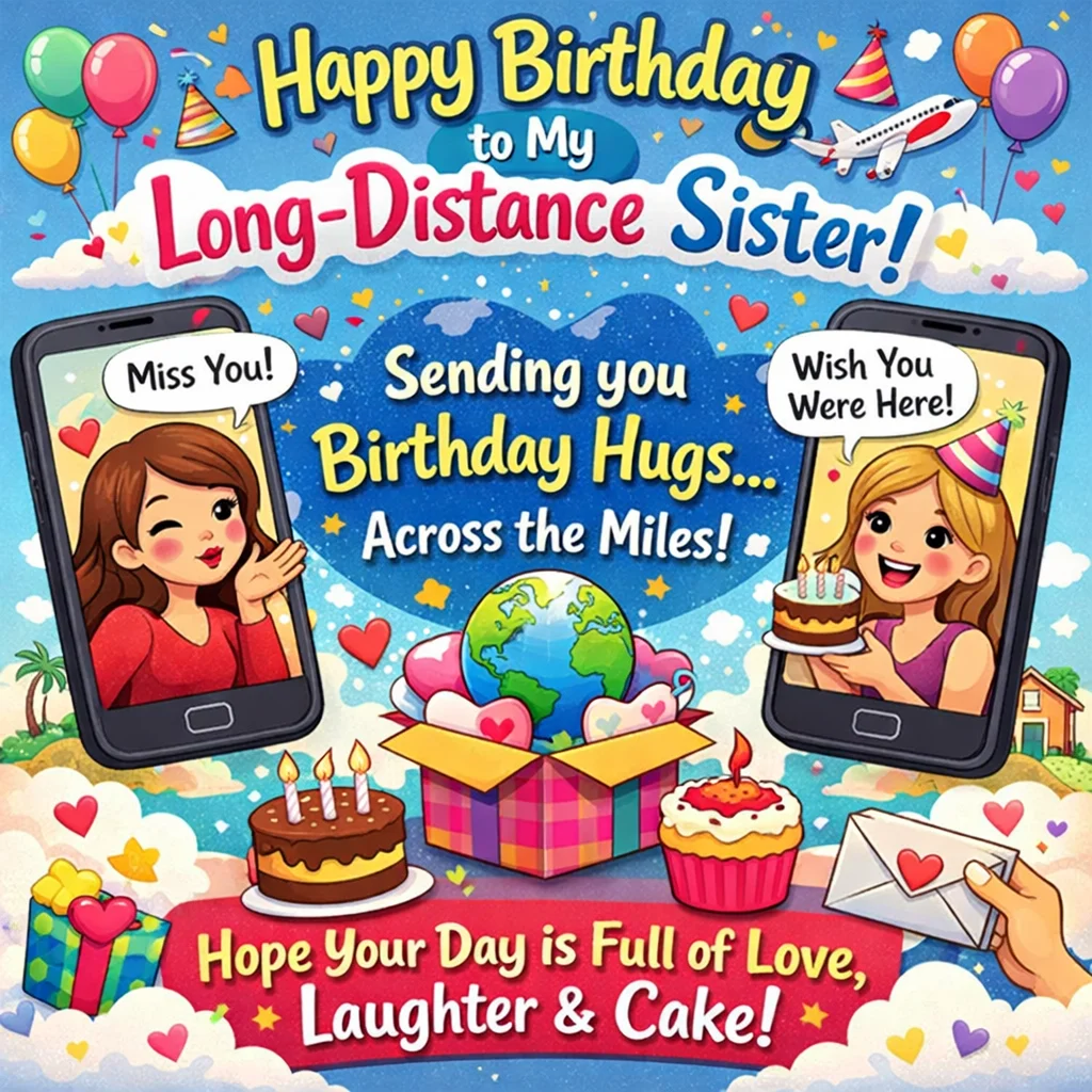 Funny Birthday Wishes for Long-Distance Sister