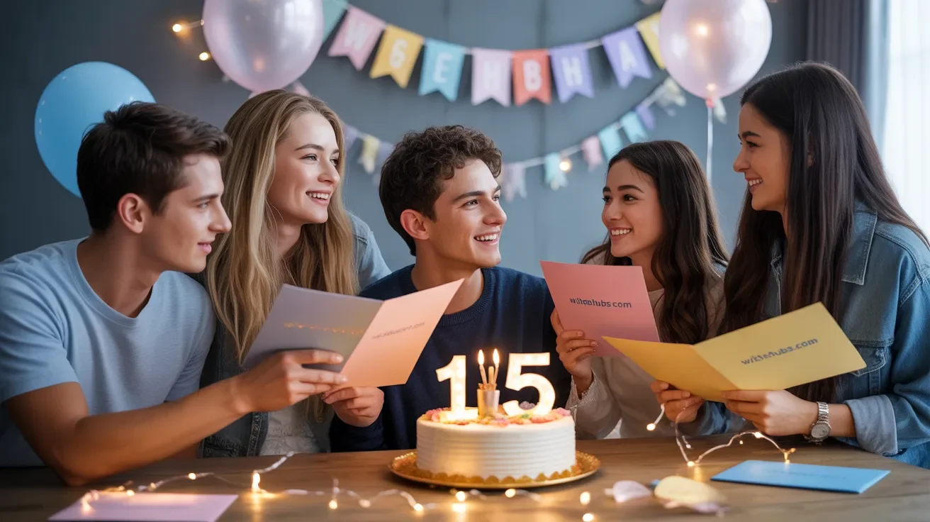 Teen celebrating with heartfelt 15th birthday wishes during a joyful birthday party