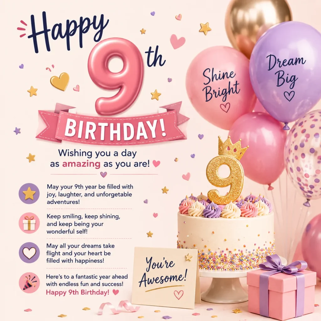 9th Birthday Wishes for Kids