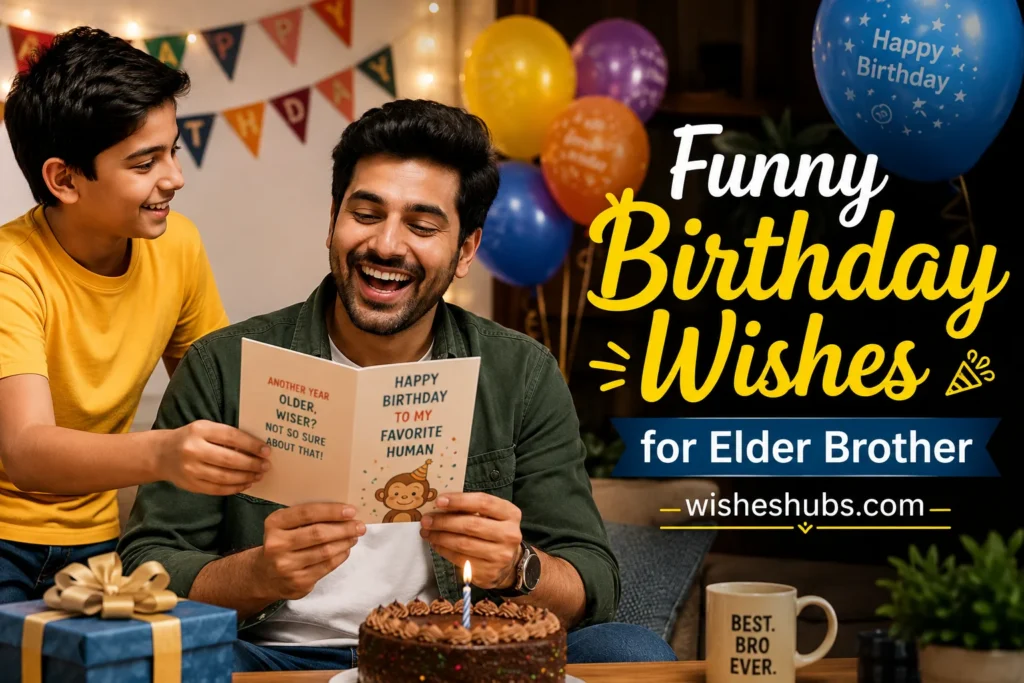 Funny birthday wishes for elder brother with joyful family birthday celebration scene
