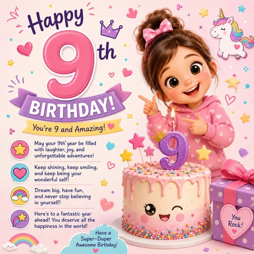  Cute 9th Birthday Wishes for Kids