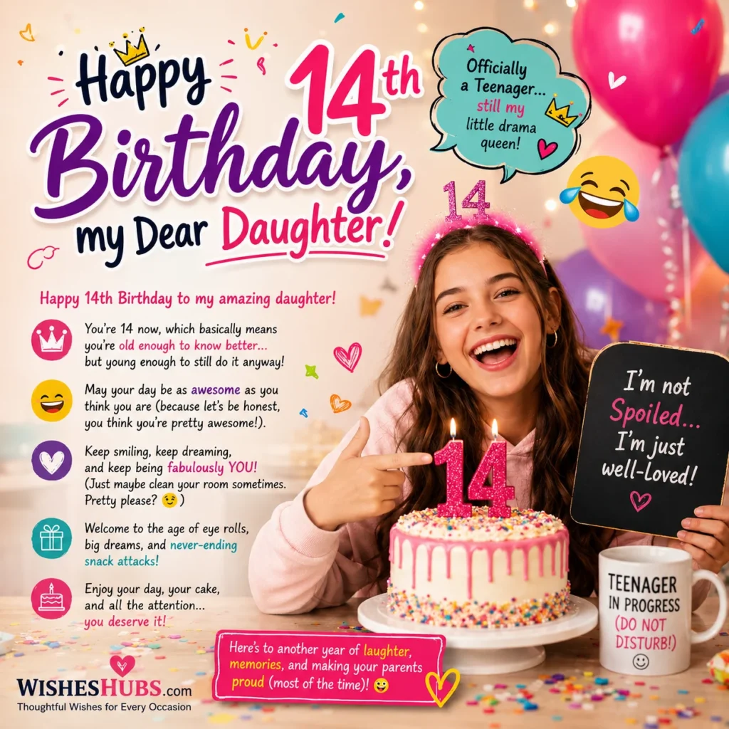 Funny Birthday Wishes for 14 Year Old Daughter