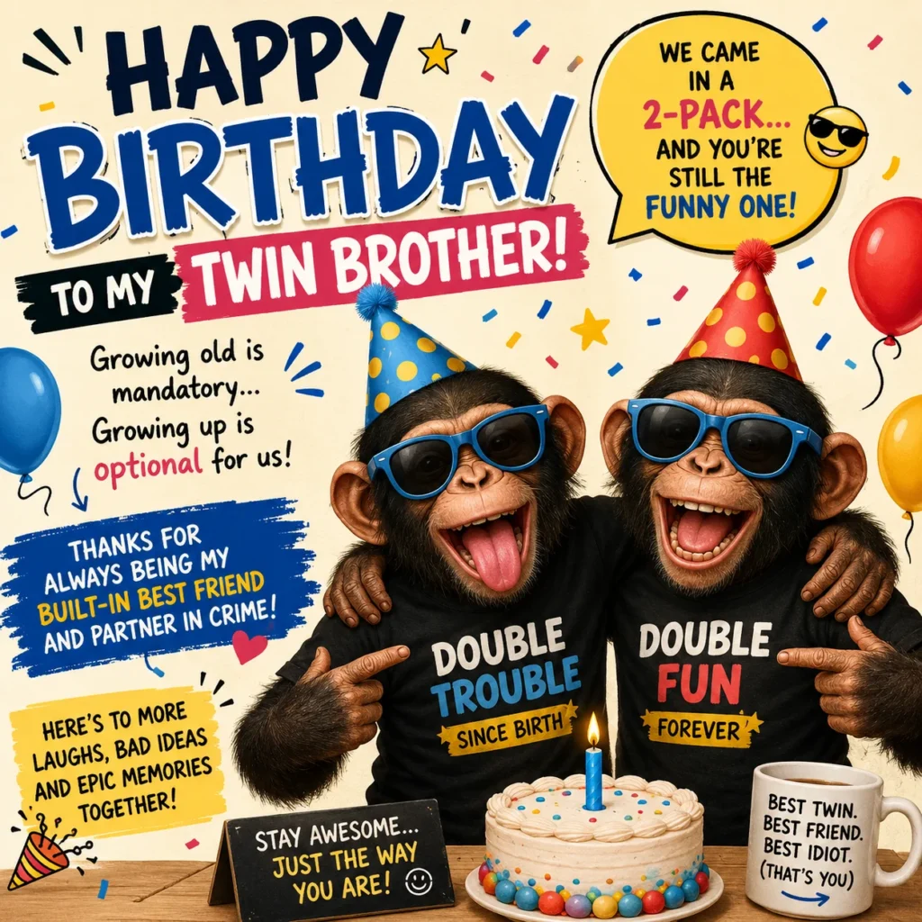 Funny Birthday Wishes for Twin Brother