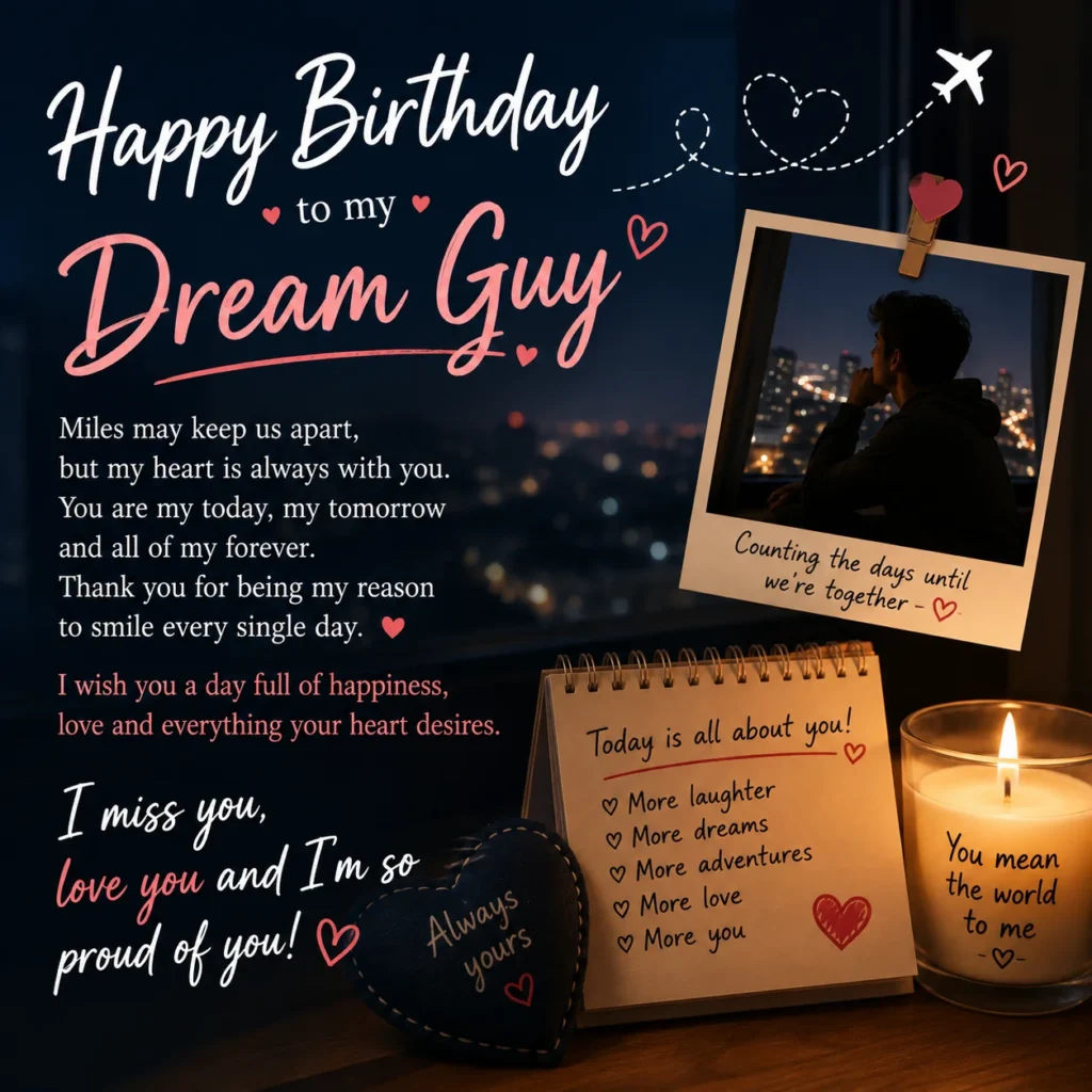 Long Distance Dream Guy Birthday Wishes