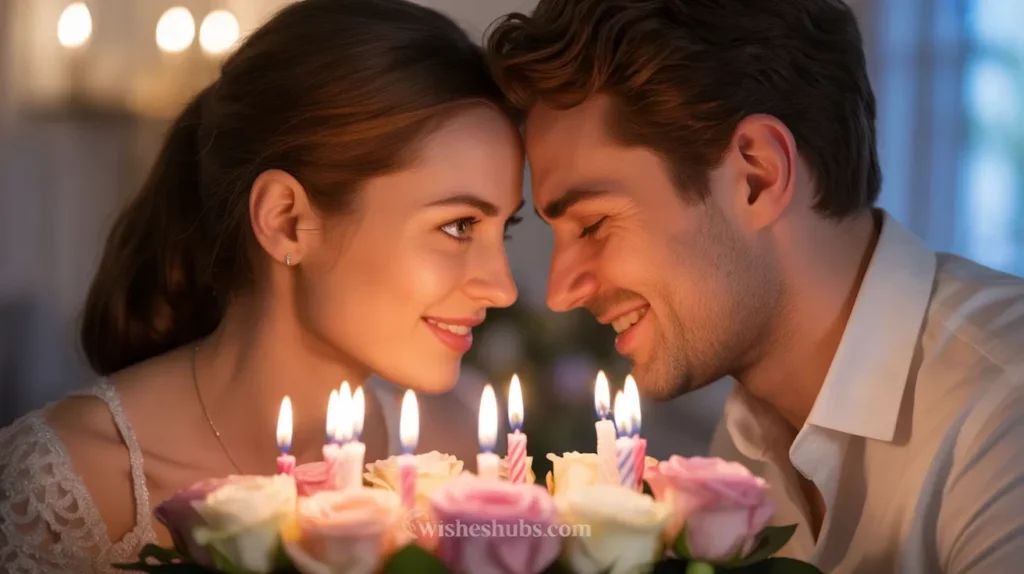 Romantic couple sharing pre birthday celebration moment filled with love and emotional warmth.