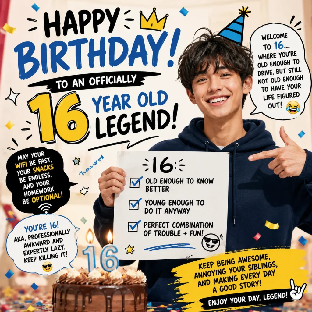 Funny Birthday Wishes for a 16 Year Old Boy