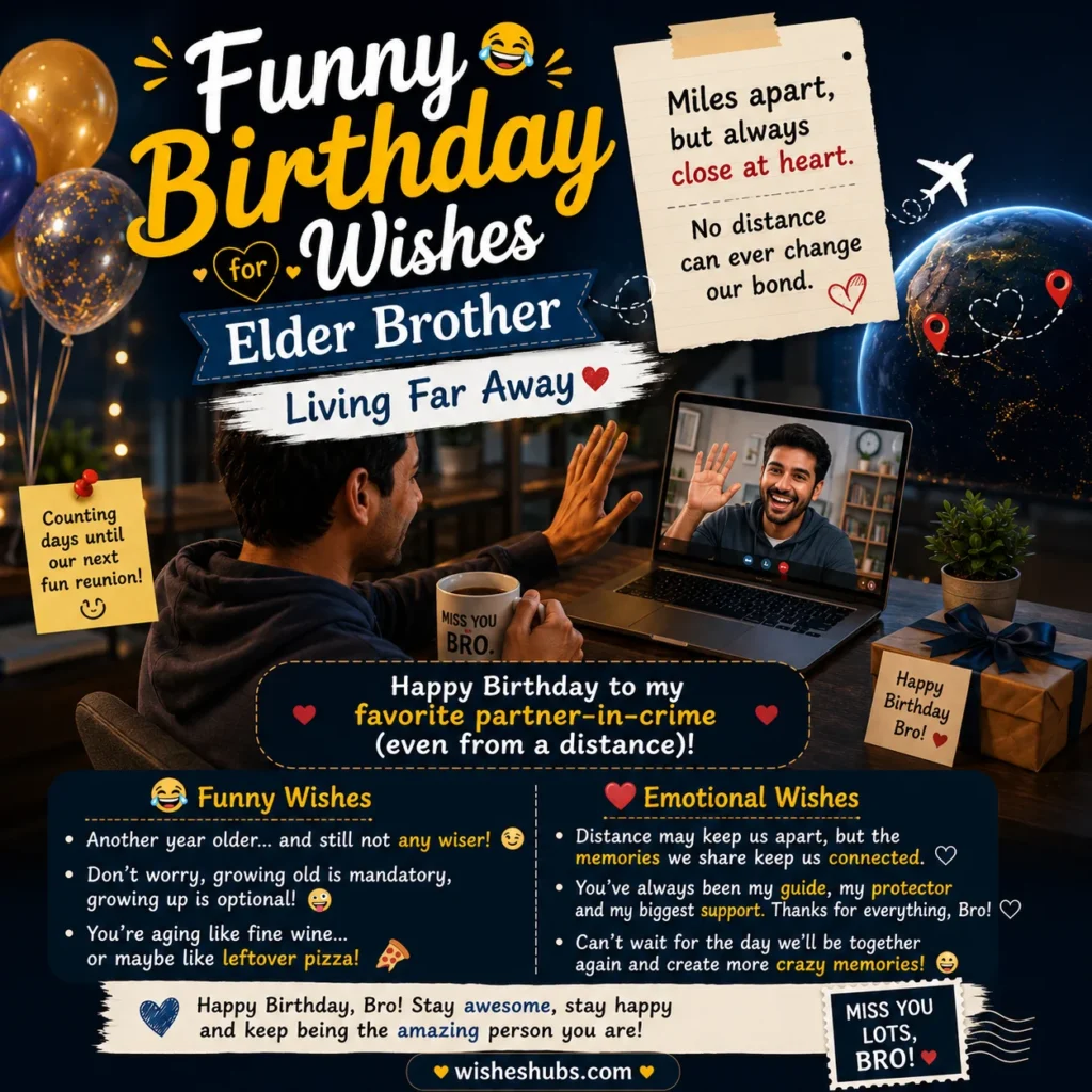 Funny Birthday Wishes for Elder Brother Living Far Away